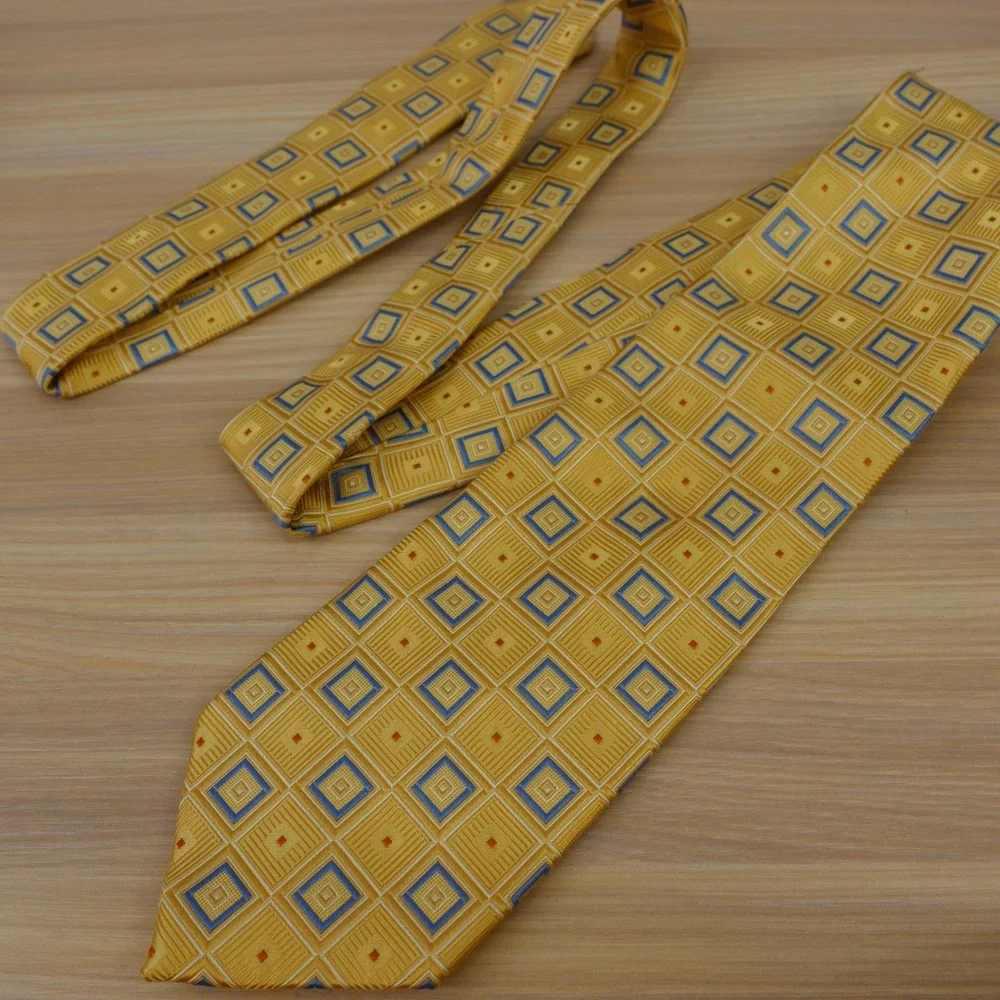Gold Silk Tie Mens Yellow Geometric Neat 90s Power Dress Jacquard Bright EAGLE